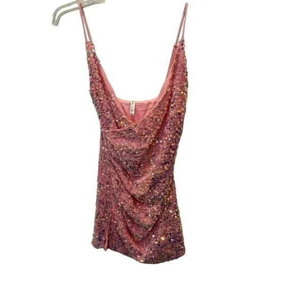 Lucy In The Sky Los Angeles Women Pink Sparkle Sequin Bodycon Mini Dress Size S - Picture 1 of 5